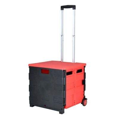 Factory Wholesale Vintage Style Plastic Folding Rolling Push Cart 55L Foldable Market Trolley