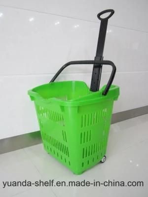 Four Wheels Plastic Supermarket Shopping Basket Trolley Rolling Basket