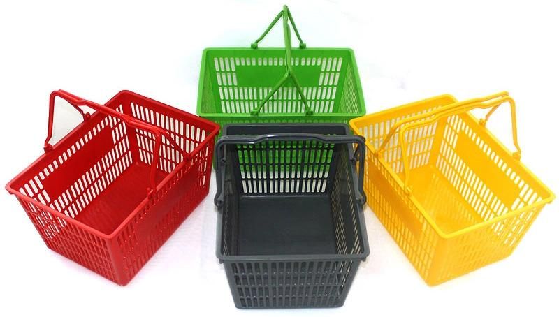 High Capacity Plastic Shopping Basket with Handles Supermarket Shopping Basket