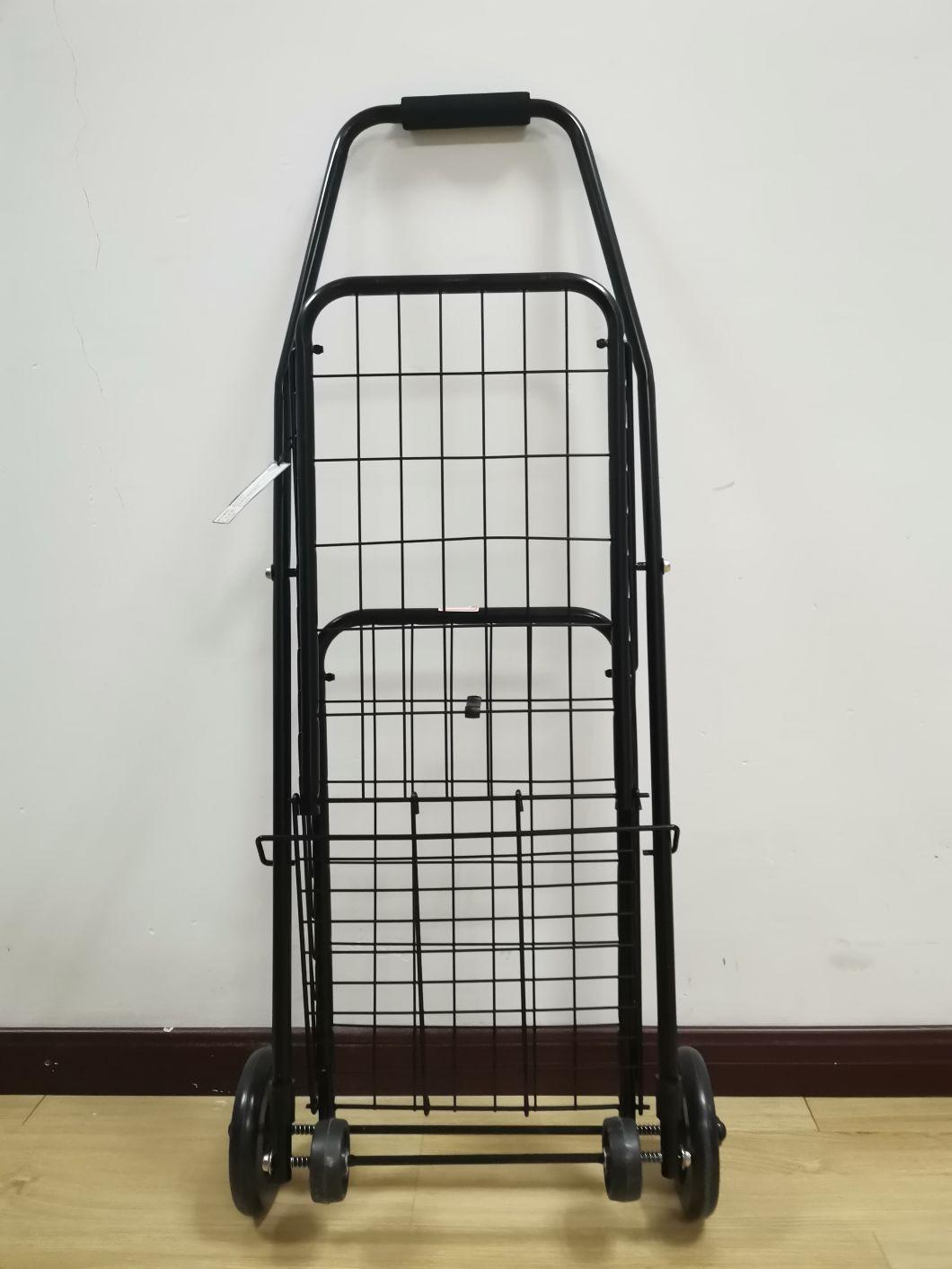 China Iron Folded Shopping Trolley with Handle Hand Rolling Cart