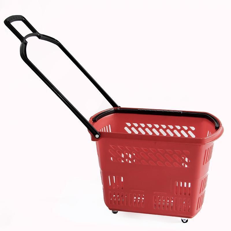 Factory Direct Sale Plastic Roller High Quality Supermarket Plastic Shopping Basket