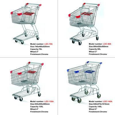 European Style Metal Supermarket Shopping Carts with Kid Seat