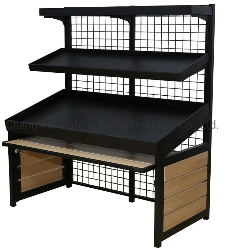 Supermarket Wooden Display Shelves Fruit and Vegetable Display Stand with Wire Mesh