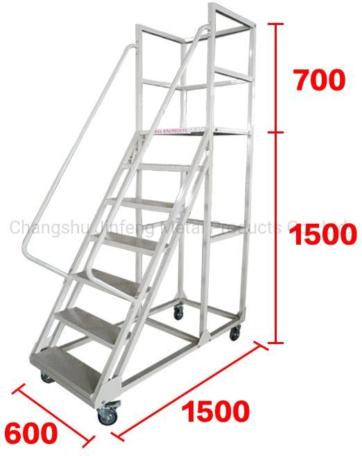 Warehouse Metal Step Ladder Movable Platform Step Ladder Cart