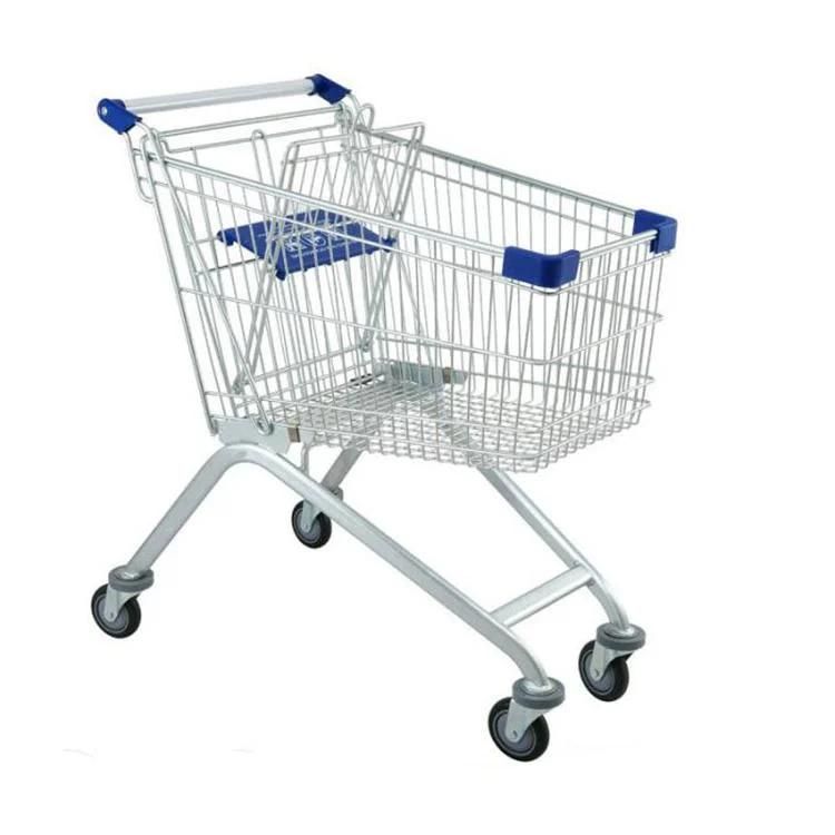 Supermarket Rolling Shopping Metal Basket Wheels Trolley Cart