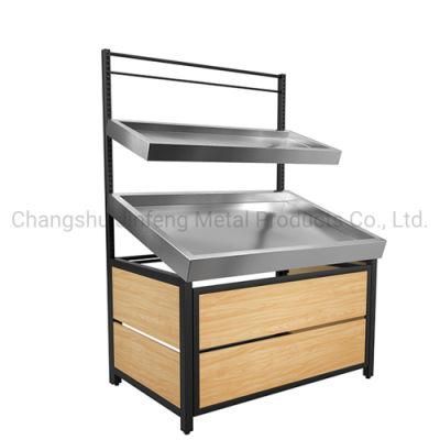 Supermarket Wooden and Metal Display Shelves for Fruits and Vegetables