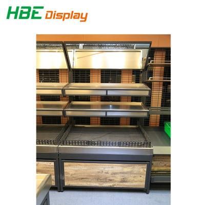 Supermarket Store Display Metal Wooden Fruit and Vegetable Stand Rack and Gondola Shelf for Sale