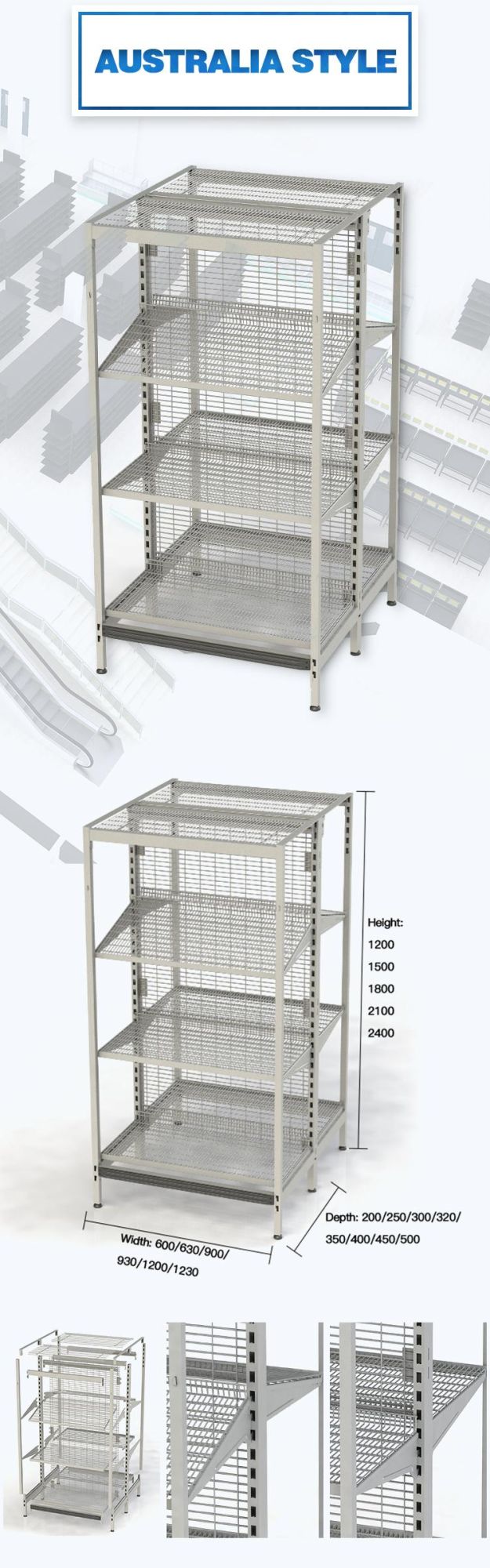 Supermarket Wooden and Wire Mesh Gondola System Cost-Effictive Shelving