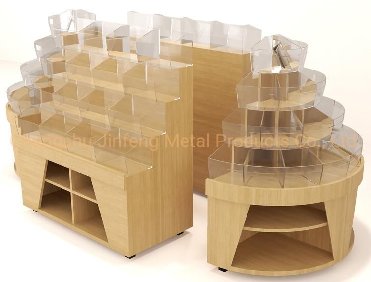 Supermarket Suger Storage Display Combined Rack Wooden Snack Display Shelf