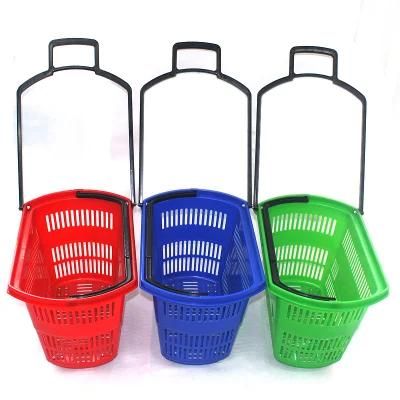 Telescopic Plastic Rolling Supermarket Shopping Basket