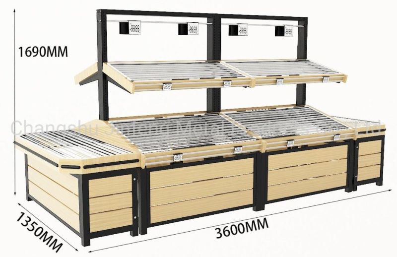 Supermarket Fruit Display Shelves Wooden and Metal Display Rack