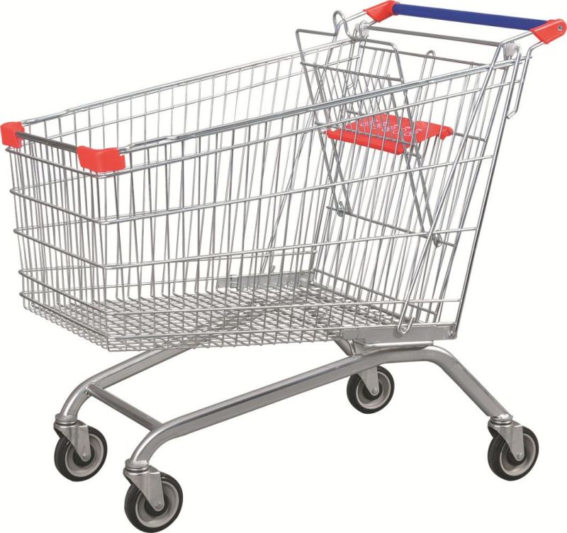 European Style Supermarket Wire Shopping Trolley Cart with Plastic Cover