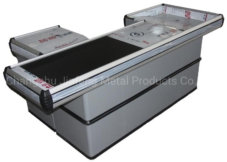 Supermarket Checkout Counter Shop Cashier Table with Conveyor Belt Jf-Cc-121