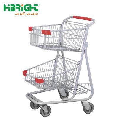 Steel Material Unfolding Double Basket Shopping Cart