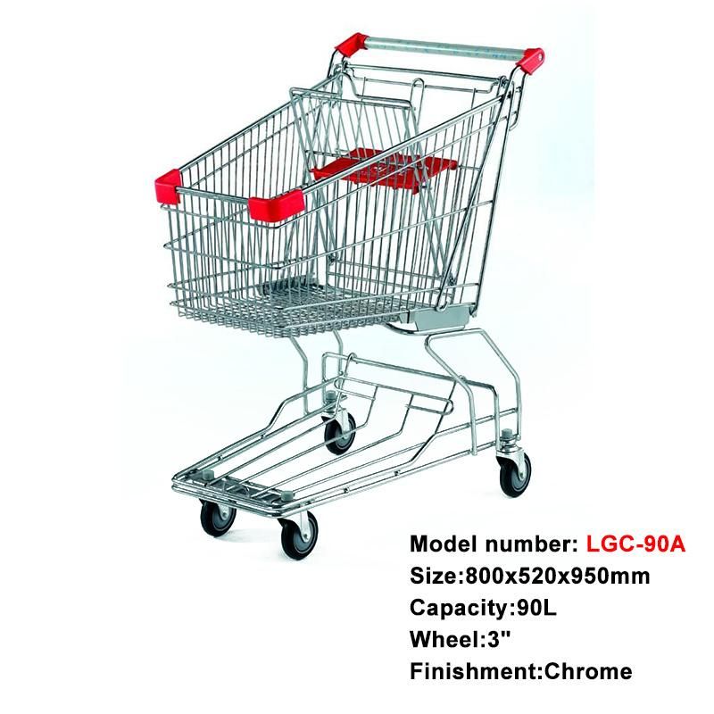 European Style Metal Supermarket Shopping Carts with Kid Seat