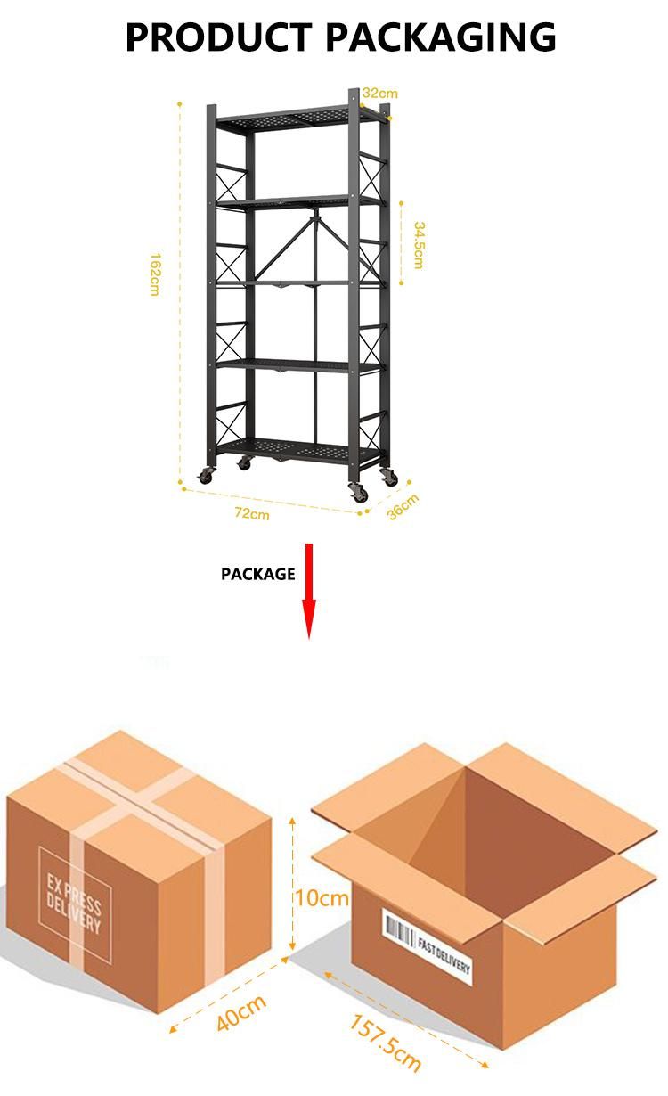 Steel Folding Removable 4 Tier Storage Rack Shelf Metal Foldable Shelves for Kitchen