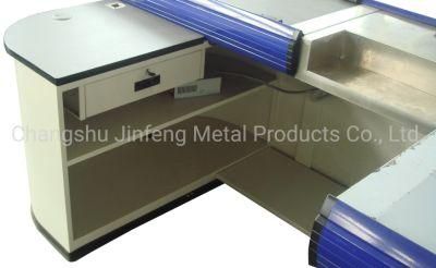 Supermarket Checkout Counter Store Metal Cashier Desk with Conveyor Belt