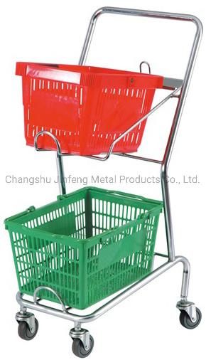 Supermarket Double Layers Metal Shopping Trolley Cart