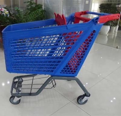 Durable Supermarket Plastic&Galvanizing Plastic Chassis Shopping Trolley Carts