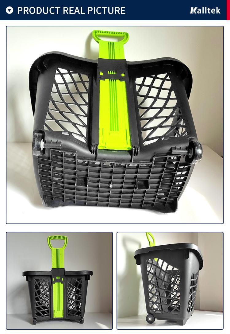 Plastic Supermarket Single Handle Rolling Plastic Storage Shopping Trolley Basket