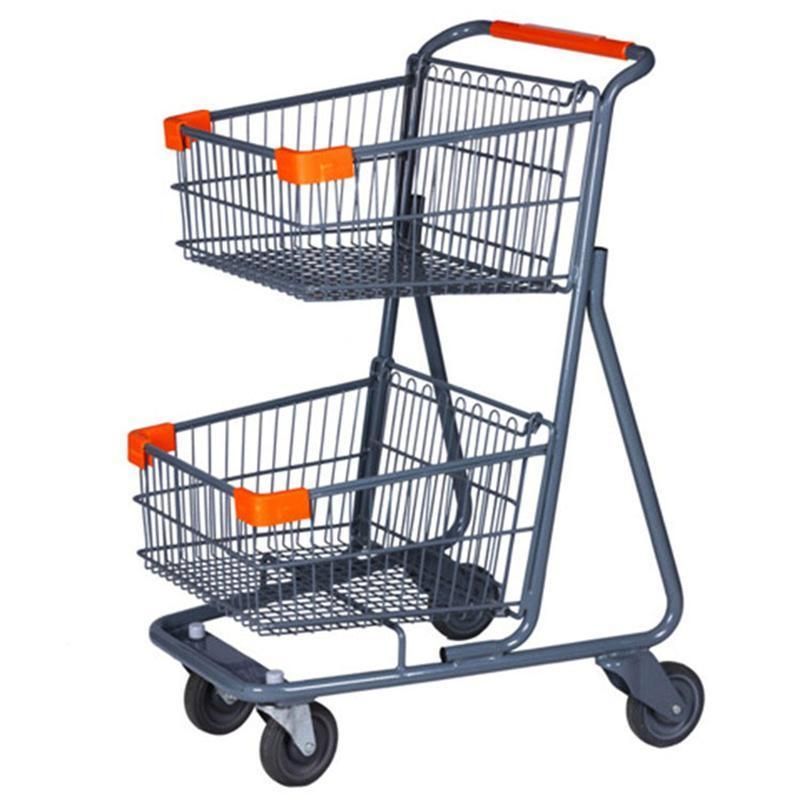 Hot Sale 2-Layer Supermarket Shopping Trolley Carts Asian Type Hand Push