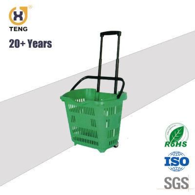 Plastic Rolling Shopping Basket for Supermarket