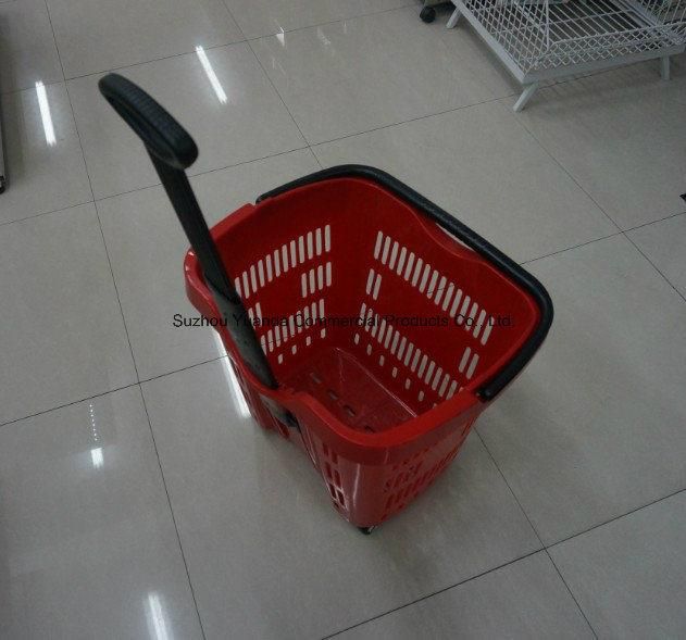 Hanlde Rolling Supermarket Basket with Four Wheel