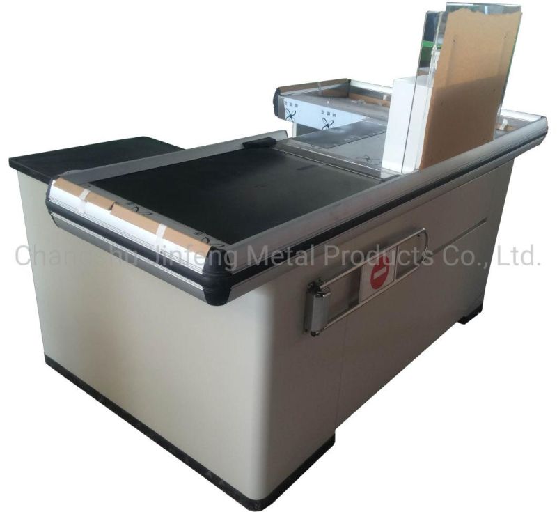 Supermarket Cashier Desk Checkout Counter with Conveyor Belt Jf-Cc-098