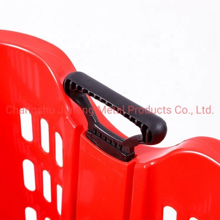 Supermarket Store Fixture Plastic Storage Rolling Shopping Basket with Two Wheels