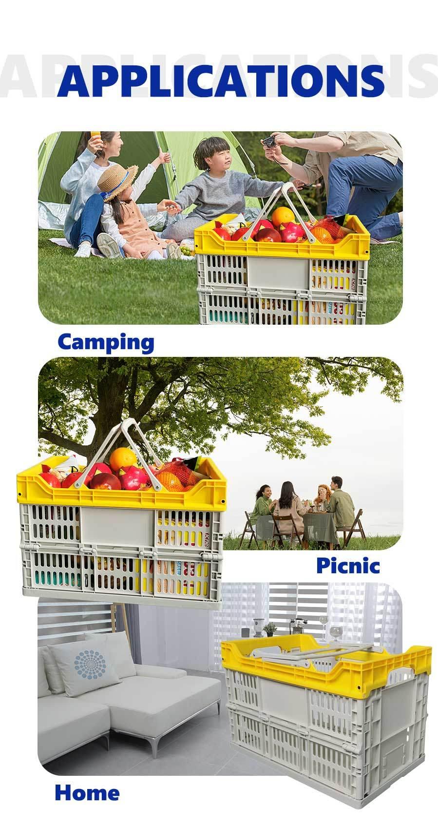 Supermarket Plastic Folding Crates Storage Baskets with Two Handles