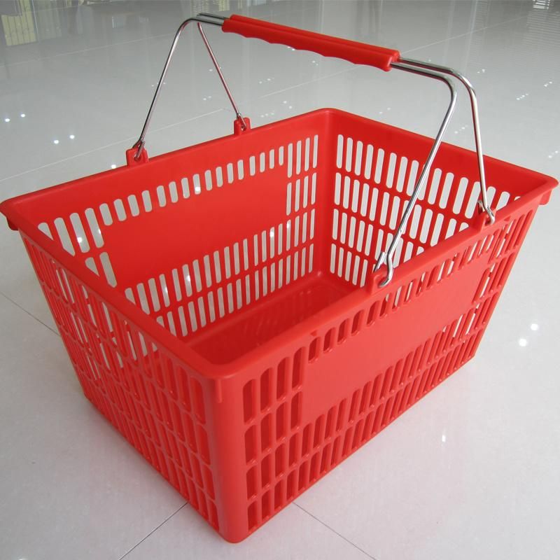 Shopping Basket with Double Handles Electroplating Flat Plastic Rolling Basket