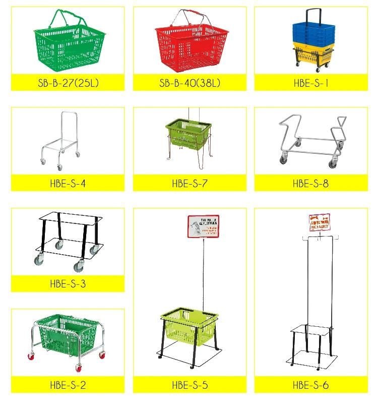 Supermarket Heavy-Duty Grocery Store Plastic Shopping Basket with Handles