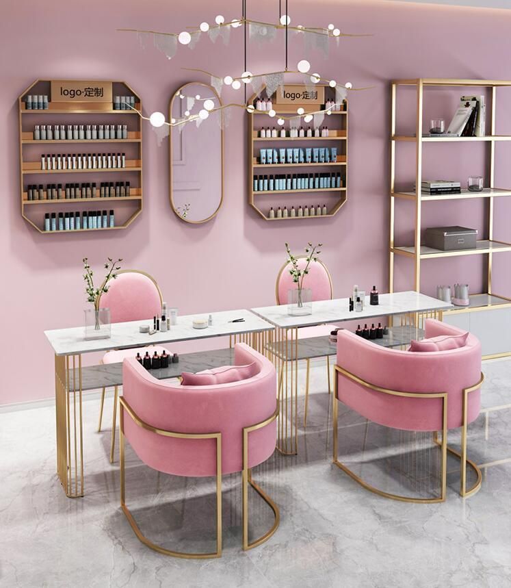 Modern Glass Display Counters Set with Square and Corner Showcase Cabinet for Nail Salon Use