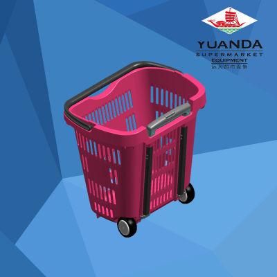 Wholesale Storage Plastic Supermarket Trolley Two Wheels Hand Shopping Basket