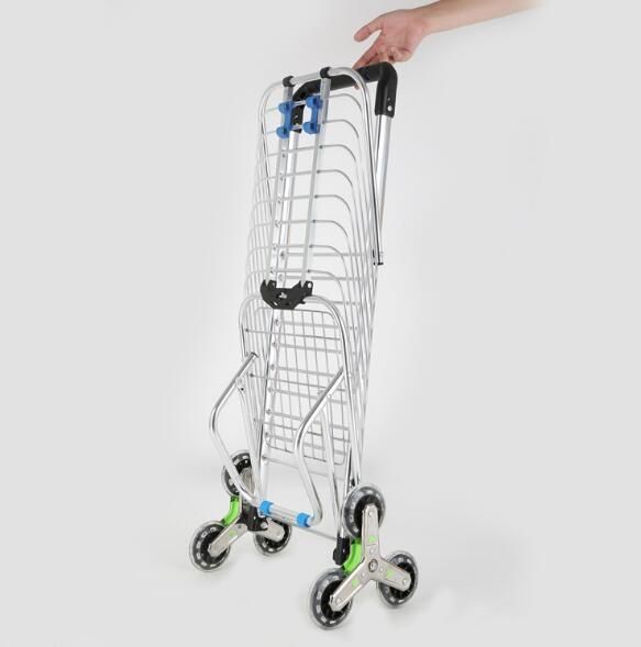 Supermarket Aluminium Alloy Folding Shopping Cart Trolley Rolling Folding Grocery Shopping Cart