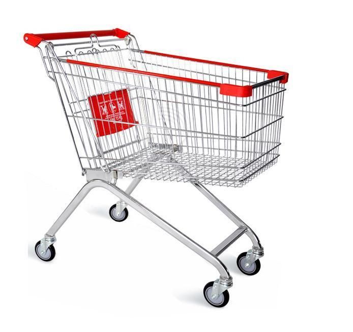 60-240L Supermarket Metal European Shopping Trolley with PU Wheels