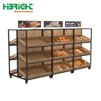 Wooden Bakery Display Rack Modern Bread Shelf