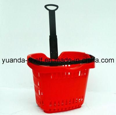 Supermarket Plastic Storage Shopping Rolling Wheel Basket