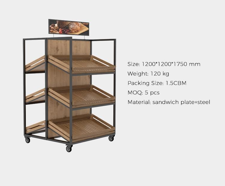 High End Wood Moveable Supermarket Bread Display Rack