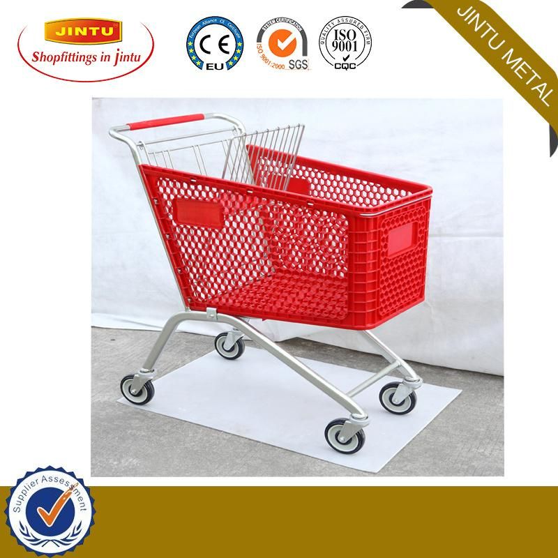 New Supermarket Plastic Shopping Cart with Wheels