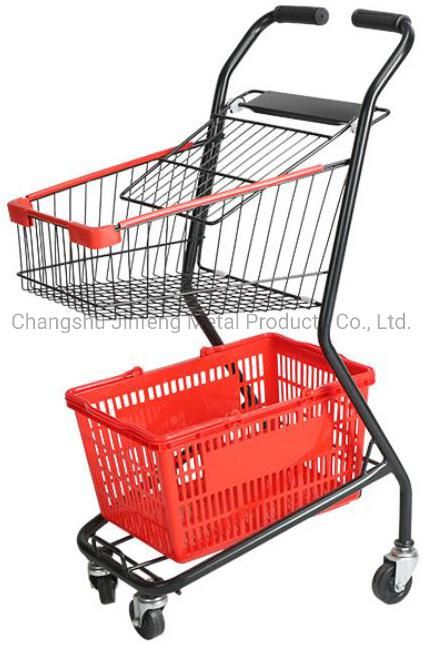 Supermarket Double Layers Metal Shopping Trolley Cart