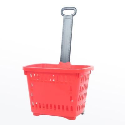 High-Quality Two Wheeled Supermarket Plastic Shopping Basket Trolley Carts