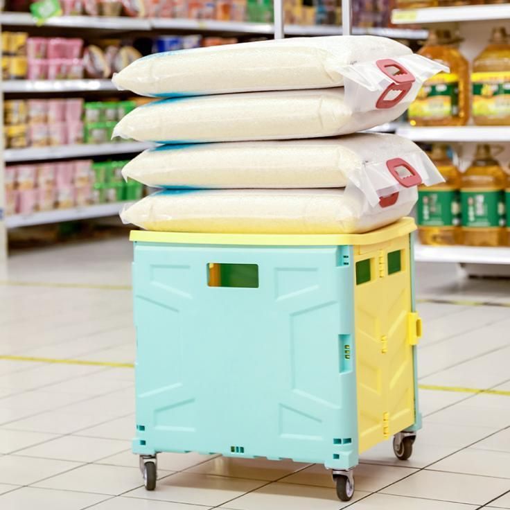 China Supplier Plastic Pack & Roll Folding Trolley Cart Collapsible Wheeled Trolley Cart