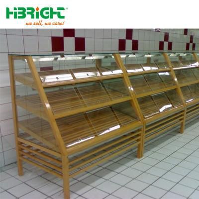 Three Tiers Solid Wood Bread Rack with Acrylic Cover and LED Light