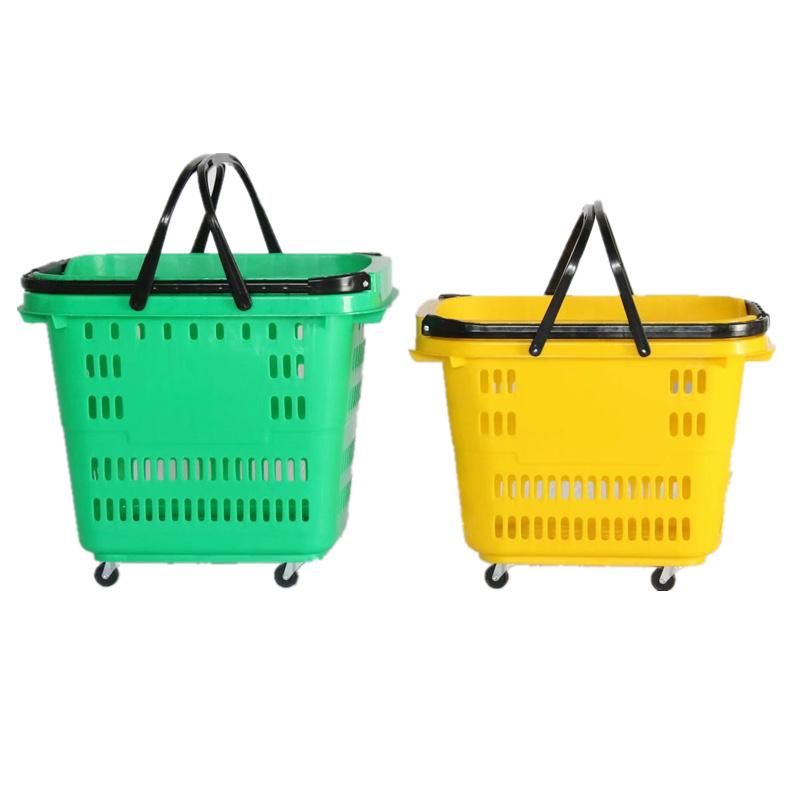 Cheap Price Plastic Supermarket Trolley Four Wheels Large Shopping Basket