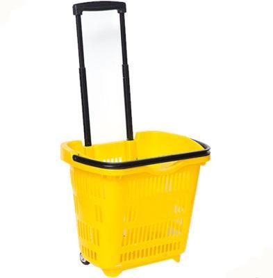 Supermarket Basket Shopping Plastic Trolley Basket with Wheels