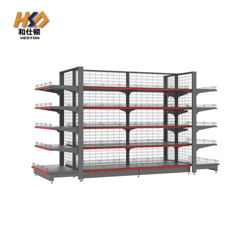 Metal Single Sided Grid Metallic Supermarket Shelf Display Shelf