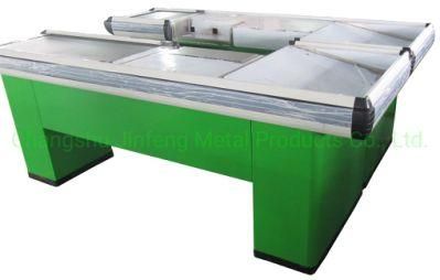 Supermarket &amp; Store Fixture Design Checkout Counter Cashier Desk with Conveyor Belt