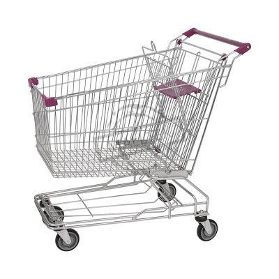 China-Made Zinc Plated 100L Asian Supermarket Trolley with PU Wheels