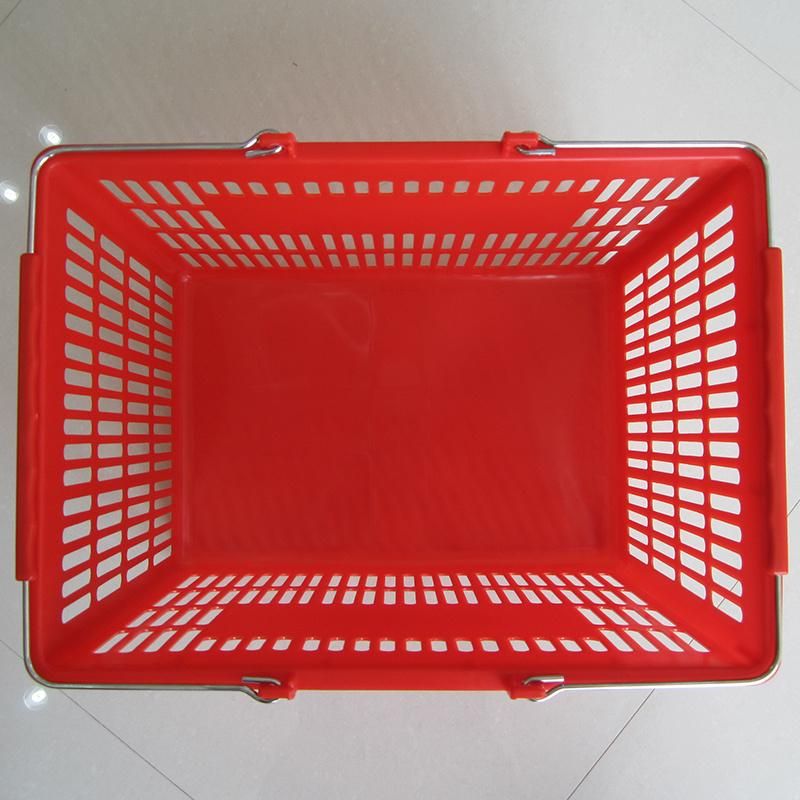 Shopping Basket with Double Handles Electroplating Flat Plastic Rolling Basket